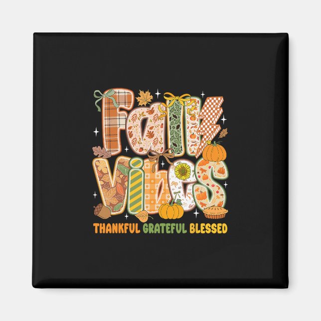 Retro Fall Vibes Thankful Grateful Blessed Autumn  Magnet (Front)