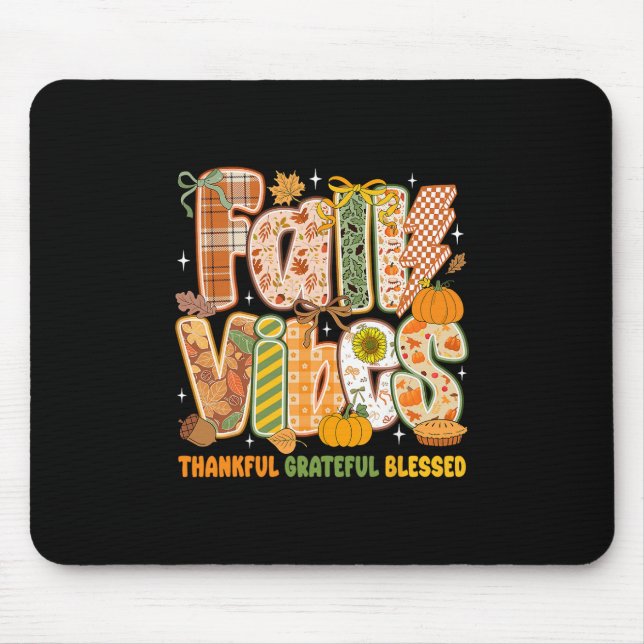 Retro Fall Vibes Thankful Grateful Blessed Autumn  Mouse Mat (Front)