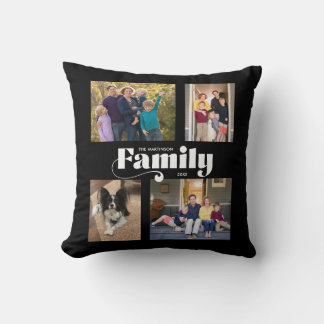 Retro Family 4 Photo Collage Black Cushion