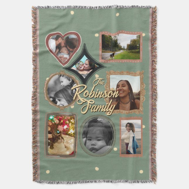 Retro Family 8 Photo Collage CUSTOM Throw Blanket (Front Vertical)