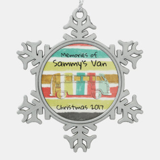 Retro Family Bus with Groovy Stripes Snowflake Pewter Christmas Ornament