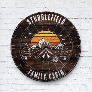 Retro Family Cabin Name Wood Look Custom Dartboard