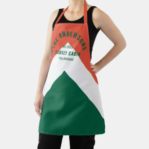 Retro Family Cabin Personalised Name Red Green  Apron