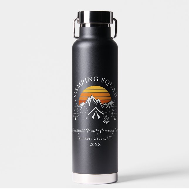 Retro Family Camping Matching Custom Camp Water Bottle (Front)