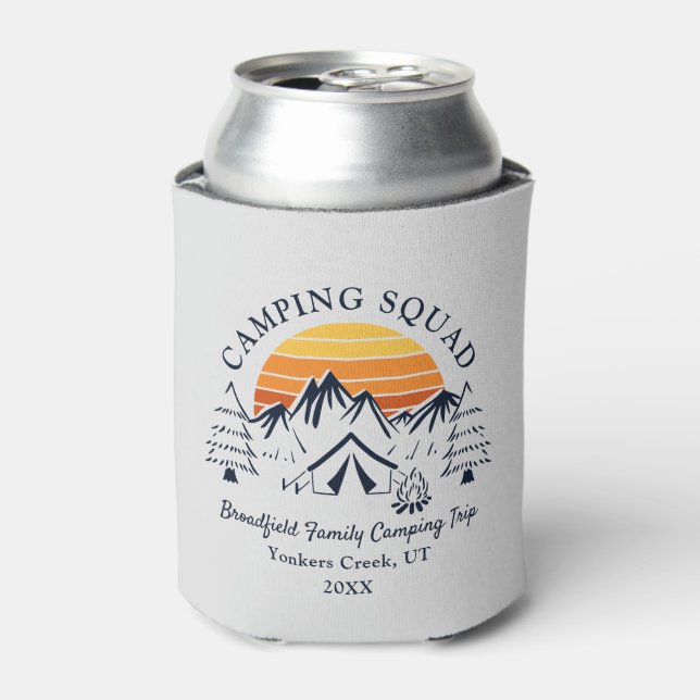 Retro Family Camping Squad Matching Custom Can Cooler (Can Front)