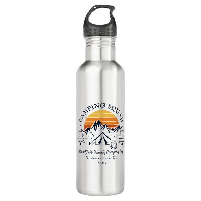 Retro Family Camping Squad Matching Vacation 710 Ml Water Bottle (Front)