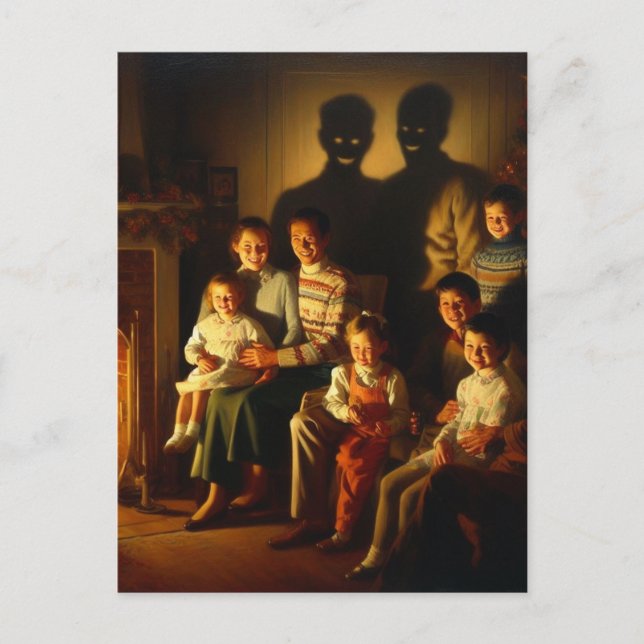 Retro Family Christmas Horror Postcard (Front)