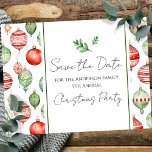 Retro Family Christmas Party Save the Date Tree Postcard<br><div class="desc">Fun watercolor Christmas design. All text is adjustable and easy to change for your own party needs. Save the Date family Christmas party postcards.</div>