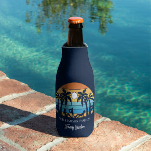 Retro Family Coastal Beach Vacation Bottle Cooler