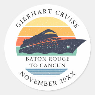 Retro Family Cruise Trip Personalized Classic Round Sticker
