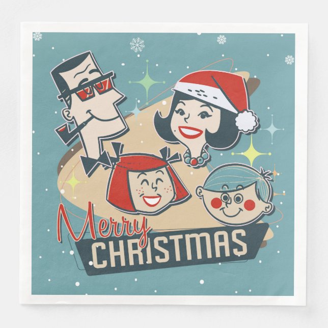 Retro Family Merry Christmas Happy New Year Napkin (Front)