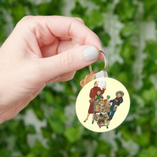 Retro Family, Mum and Kids, Cart Grocery Shopping Key Ring