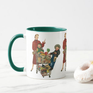 Retro Family, Mum and Kids, Cart Grocery Shopping Mug