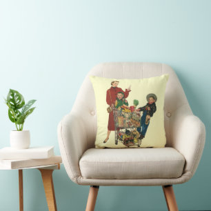 Retro Family, Mum and Kids Grocery Shopping Cart Cushion
