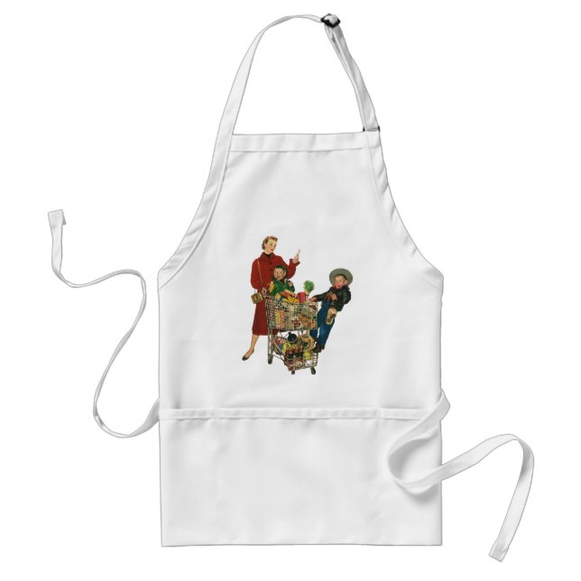 Retro Family, Mum and Kids Grocery Shopping Cart Standard Apron (Front)