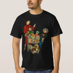 Retro Family, Mum and Kids Grocery Shopping Cart T-Shirt