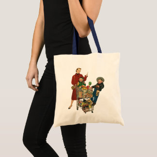 Retro Family, Mum and Kids Grocery Shopping Cart Tote Bag