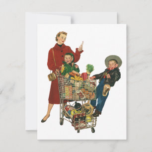 Retro Family, Mum Kids Grocery Shopping Invitation