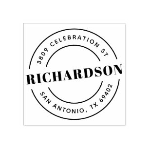 Retro Family Name & Round Return Address Rubber Stamp