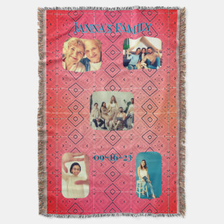Retro Family Photo Red Diamond Pattern  Throw Blanket