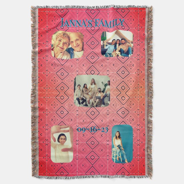 Retro Family Photo Red Diamond Pattern  Throw Blanket (Front Vertical)