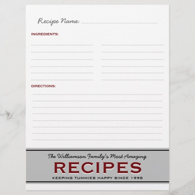 Retro Family Recipes Personalised Binder Insert (Front)
