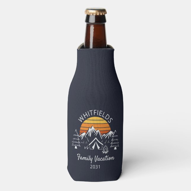 Retro Family Reunion Camping Vacation Custom Bottle Cooler (Bottle Front)