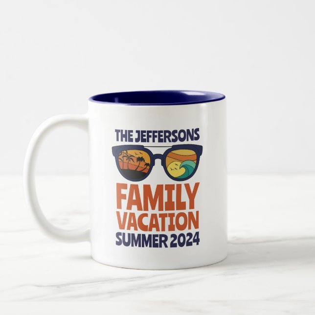 Retro Family Reunion Cruise Trip Beach Vacation Two-Tone Coffee Mug (Left)
