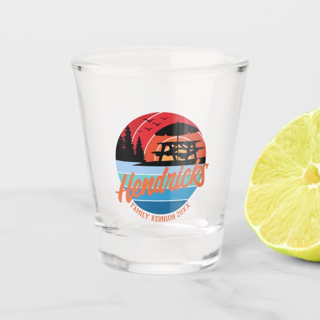 Retro Family Reunion design Shot Glass (Front)