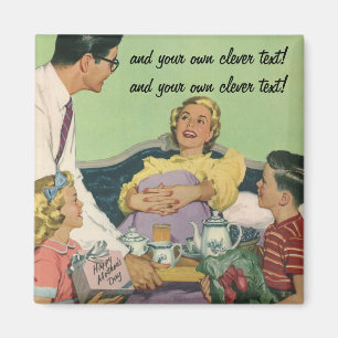 Retro Family Serves Mum Breakfast in Bed Magnet