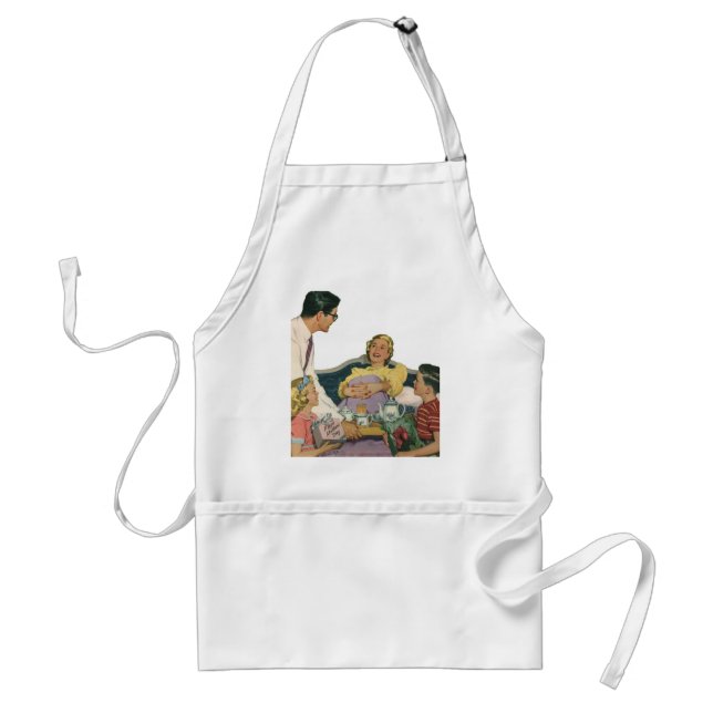 Retro Family Serves Mum Breakfast in Bed Standard Apron (Front)
