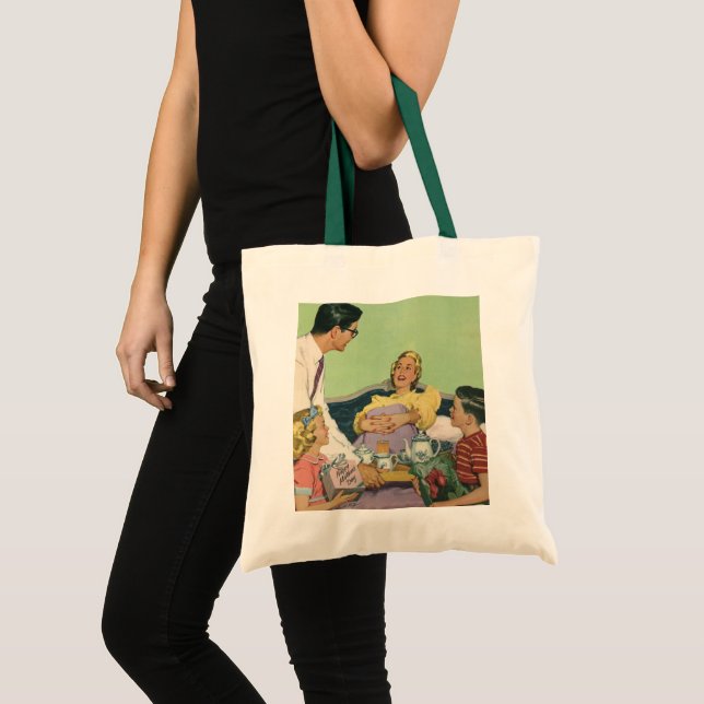 Retro Family Serves Mum Breakfast in Bed Tote Bag (Front (Product))