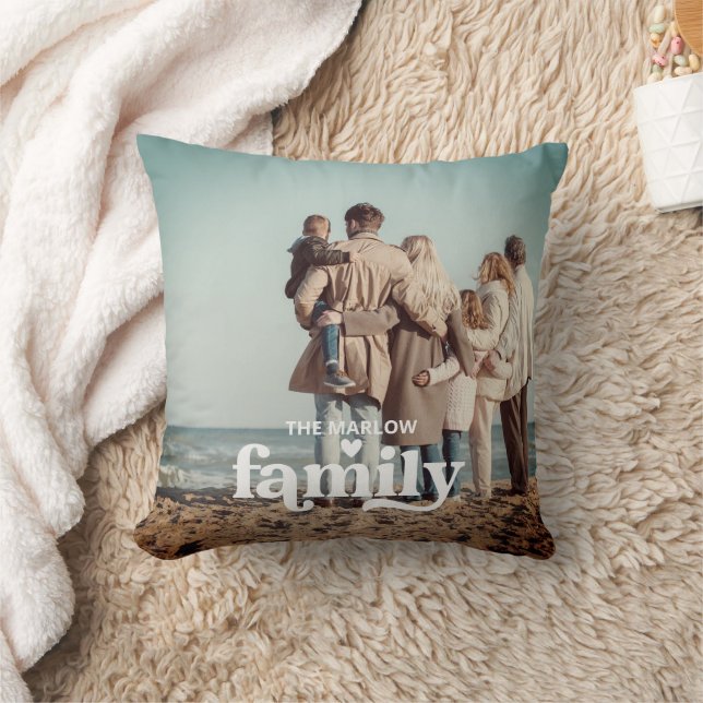Retro Family Text Overlay Photo Keepsake Cushion (Blanket)