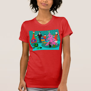 Retro Family Trimming the Christmas Tree T-Shirt