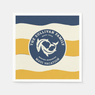 Retro Family Vacation Nautical Shark Badge Napkin