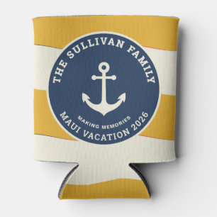 Retro Family Vacation Nautical Wave Anchor Badge Can Cooler