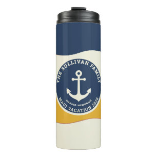 Retro Family Vacation Nautical Wave Anchor Badge Thermal Tumbler
