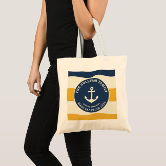 Retro Family Vacation Nautical Wave Anchor Badge Tote Bag