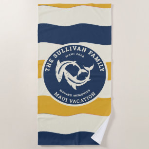 Retro Family Vacation Nautical Wave Shark Badge Beach Towel