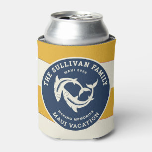 Retro Family Vacation Nautical Wave Shark Badge Can Cooler