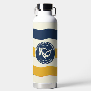 Retro Family Vacation Nautical Wave Shark Badge Water Bottle