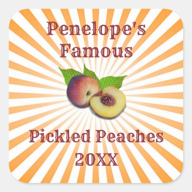 Retro Famous Pickled Peaches Canning Sticker Label (Front)