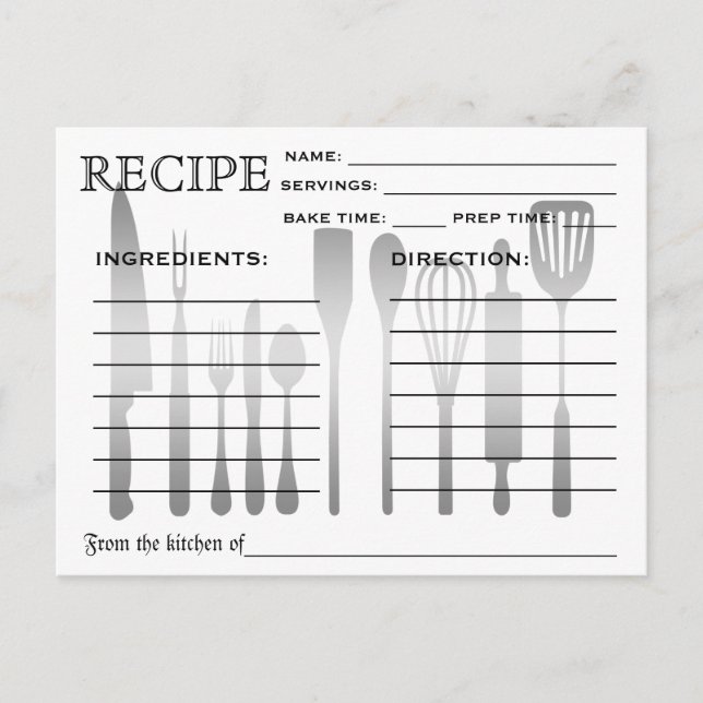 Retro Fancy Chalkboard Bridal Shower Recipe Cards (Front)