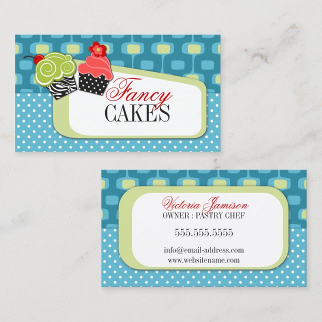 Retro Fancy Cupcake Bakery Business Cards (Front/Back)