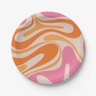Retro Fantasy Swirl Abstract Pink Orange Cream Paper Plate
