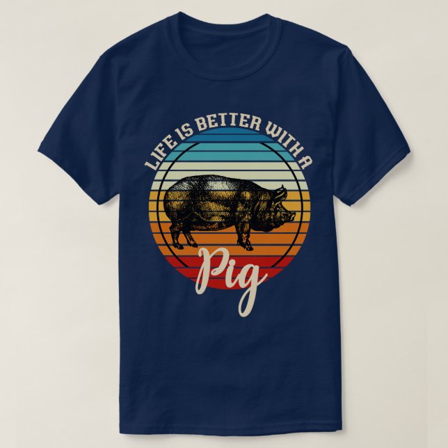 Retro Farm Animal Funny Farmer Pig T-Shirt (Design Front)