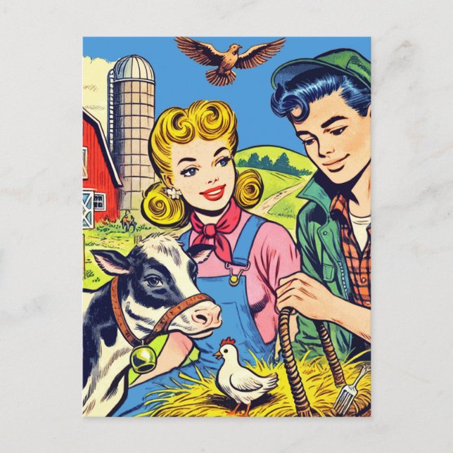 Retro Farm Comics Postcard (Front)