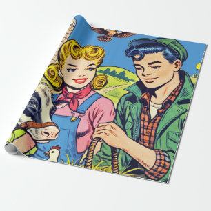 Retro Farm Comics Wrapping Paper