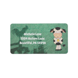 Retro Farm Cow and Silhouette Farm Animals Address Label