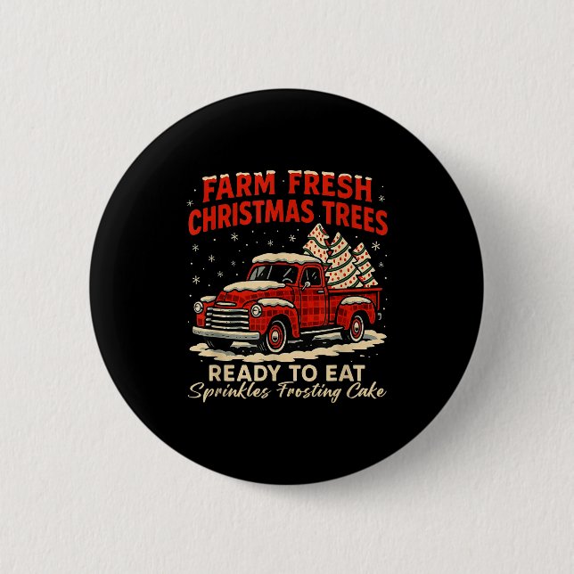 Retro Farm Fresh Debbie Christmas Cake Red Truck H 6 Cm Round Badge (Front)